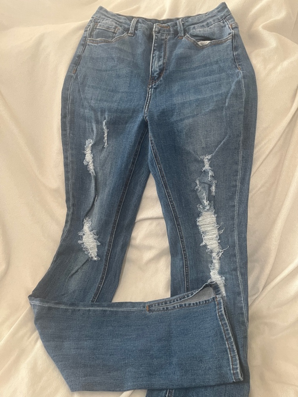 Fashion Nova Medium Blue Distressed Skinny Jeans